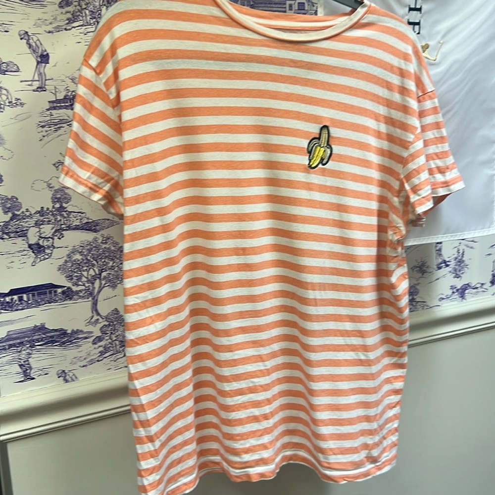 Pacific Blue Striped T-shirt with Embroidered Banana Patch